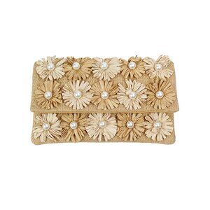Flower Pearl Jute Clutch Bag